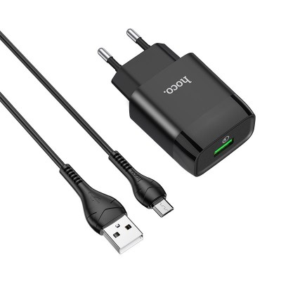 Зарядное устройство Hoco C72Q Glorious single port QC3.0 set (Micro) [black] 