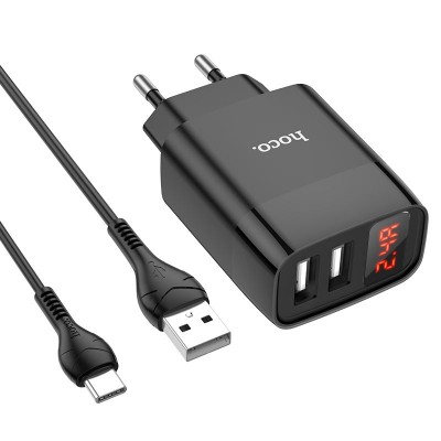 Зарядное устройство Hoco C86A Illustrious dual port charger with digital display set (Type-C) [black]