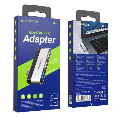 Адаптер Borofone DH1 Type-C USB silver black