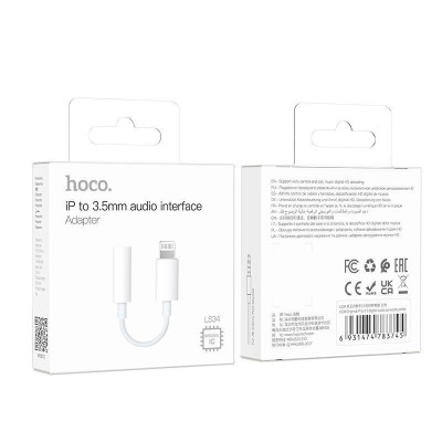 Адаптер Hoco LS34 Original iP to 3.5 digital audio converter, white