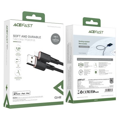 Acefast C2-02 USB-A to Lightning zinc alloy silicone charging data cable [black]