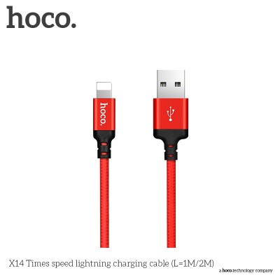Кабель Hoco X14 Times speed lightning (L=2M), red-black