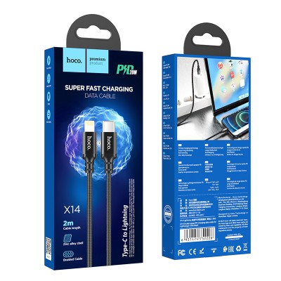 Кабель Hoco X14 Double speed PD charging data cable for iP (L=2M) [black]