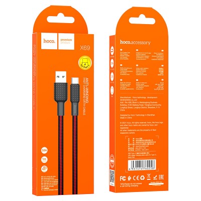 Кабель Hoco X69 Jaeger charging data cable for Type-C [black red]