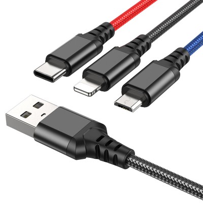 Кабель Hoco X76 3-in-1 Super charging cable (iP+Type-C+Micro) [black/red/blue]