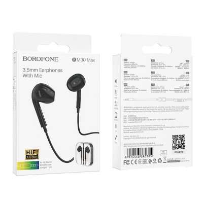 Наушники Borofone BM30 Max Acoustic wire control earphones with mic [black]