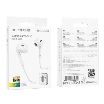 Наушники Borofone BM30 Max Acoustic wire control earphones with mic [white]