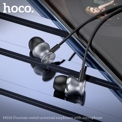 Наушники Hoco M106 Fountain metal universal earphones with microphone [metal gray]