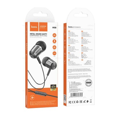 Наушники Hoco M108 Spring metal universal earphones with mic [metal gray]