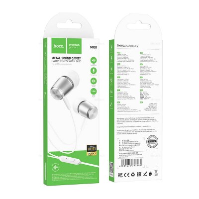 Наушники Hoco M108 Spring metal universal earphones with mic [silver]