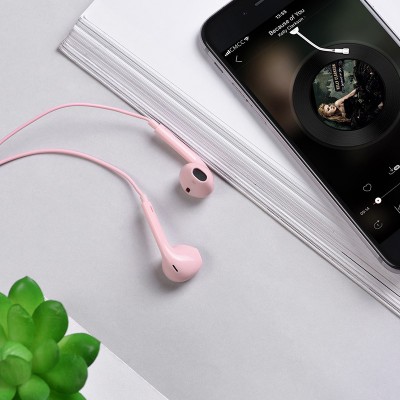 Наушники Hoco M55 Memory sound wire control earphones with mic [pink]