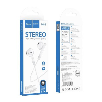 Наушники Hoco M93 wire control earphones microphone [white]