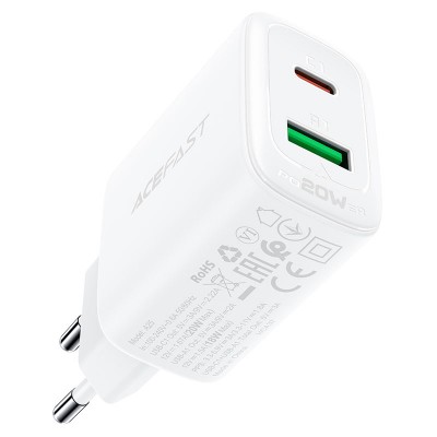 Acefast A25 PD20W (USB-C+USB-A) dual port charger (EU) [white]