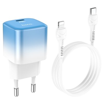 Зарядное устройство Hoco C101A single port PD20W charger set (Type-C to iP) (EU) [Ice blue]