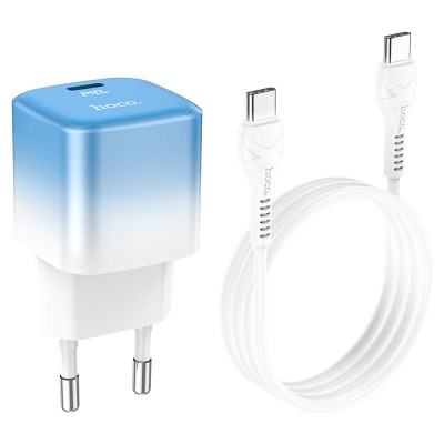 Зарядное устройство Hoco C101A single port PD20W charger set (Type-C to Type-C) (EU) [Ice blue] 