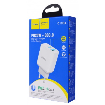 Зарядное устройство Hoco C105A Stage dual port PD20W+QC3.0 charger (EU) [white]