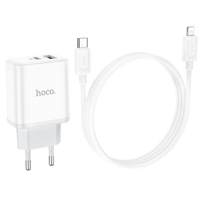 Зарядное устройство Hoco C105A Stage dual port PD20W+QC3.0 charger set (Type-C to Type-C) (EU) [white] 