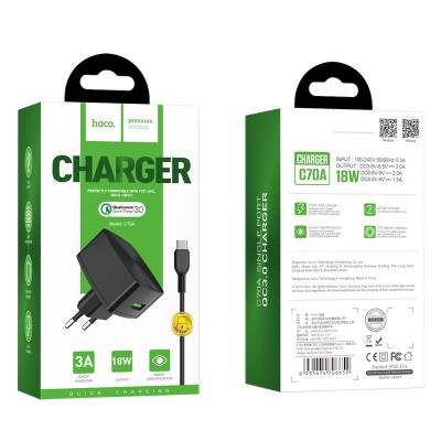 Зарядное устройство Hoco C70A Cutting-edge single port QC3.0 charger (Type-C) [black]