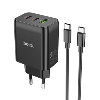 Зарядное устройство Hoco N18 Phenomenon 65W three-port (2C1A) GaN set (Type-C to Type-C) [black]