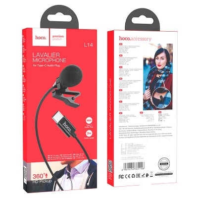 Микрофон для блогеров Hoco L14 Type-C Lavalier microphone [black]