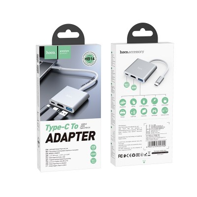 Адаптер Hoco HB14 Easy use Type-C (Type-C to USB3.0+HDMI+PD) [silver]
