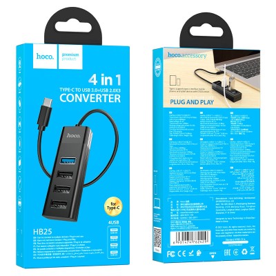 Хаб Hoco HB25 Easy mix 4 in 1 converter (Type-C to USB 3.0 + USB 2.0*3) [black]